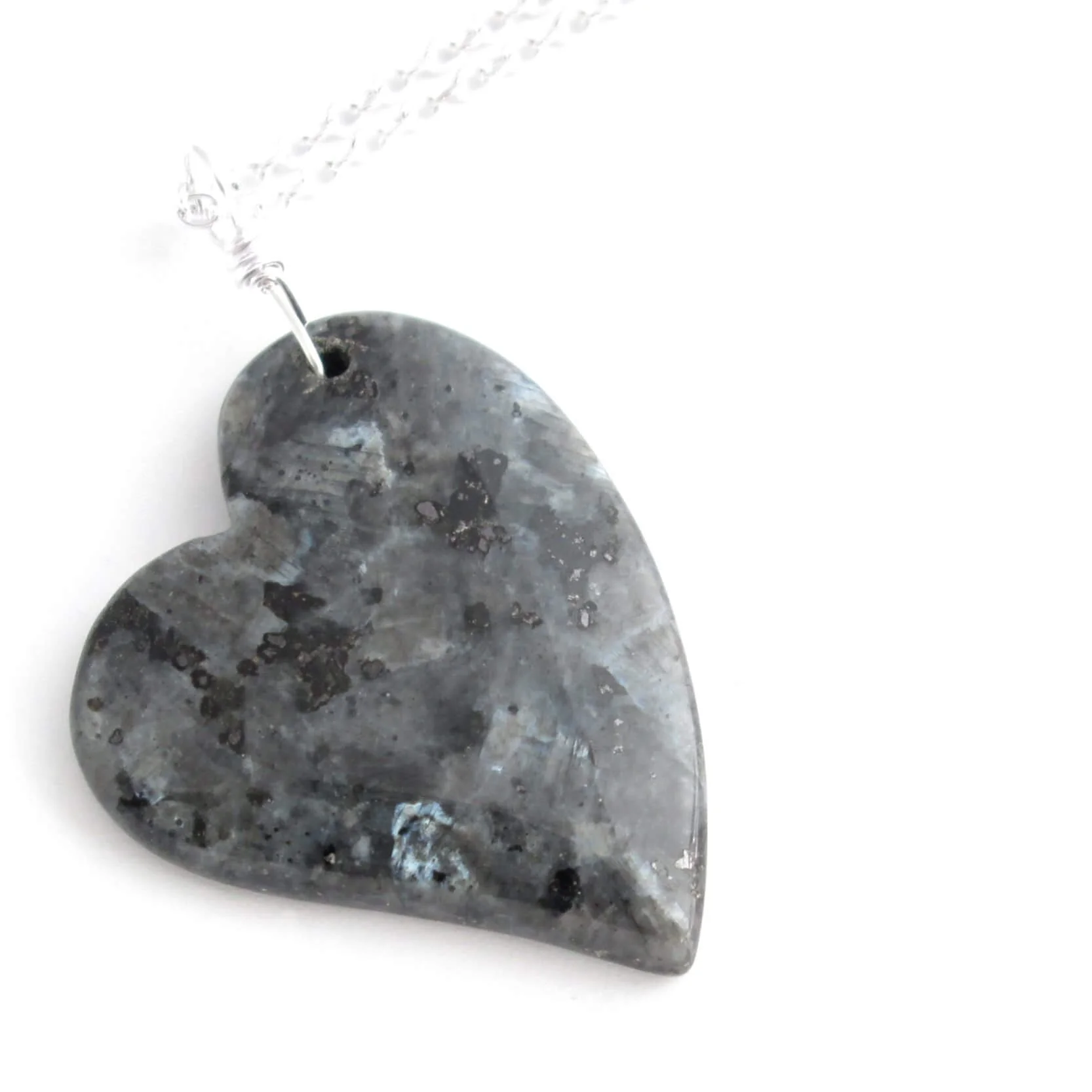 Black Labradorite Heart Necklace; Larvikite Stone — CindyLouWho2